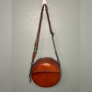 Round Tan Leather Crossbody Bag